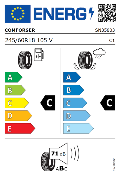 Tyre Label for Comforser CF4000 245/60R18 105V