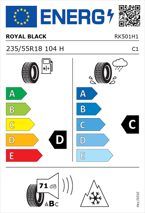 Tyre Label for Royal Black Winter 235/55R18 104H