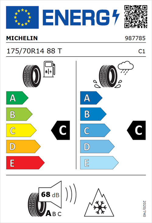Tyre Label for Michelin CrossClimate + 175/70R14 88T