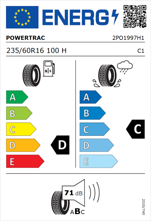 Tyre Label for Powertrac Adamas H/P 235/60R16 100H