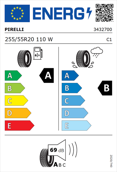 Tyre Label for Pirelli Scorpion Zero All Season 255/55R20 110W