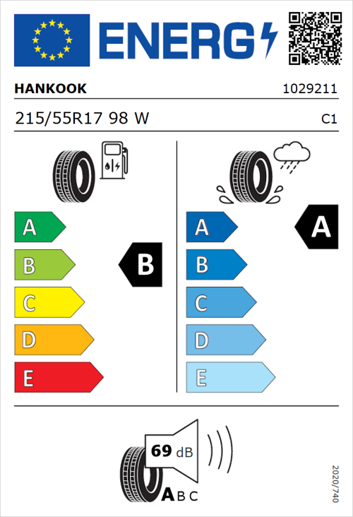 Tyre Label for Hankook Ventus Prime 4 (K135) 215/55R17 98W