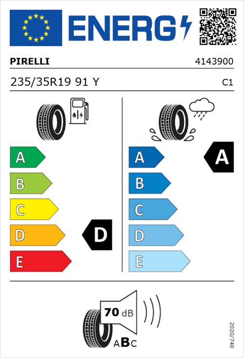 Tyre Label for Pirelli P Zero PZ5 Elect 235/35R19 91Y