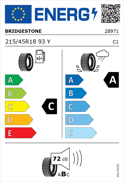 Tyre Label for Bridgestone Potenza Sport Evo 215/45R18 93Y
