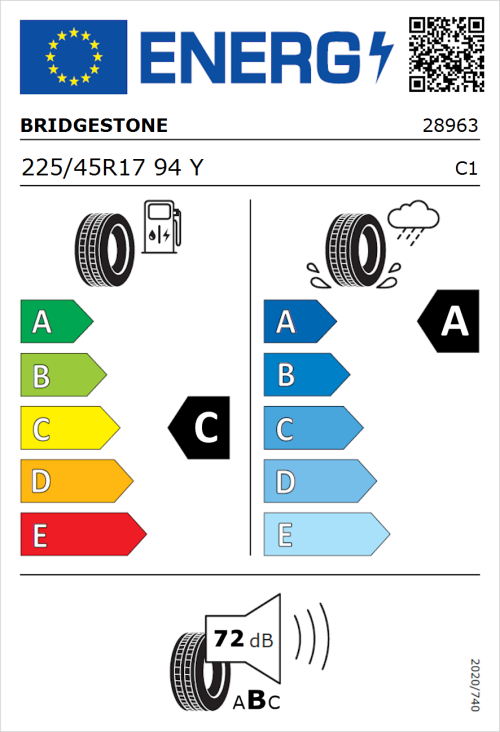 Tyre Label for Bridgestone Potenza Sport Evo 225/45R17 94Y