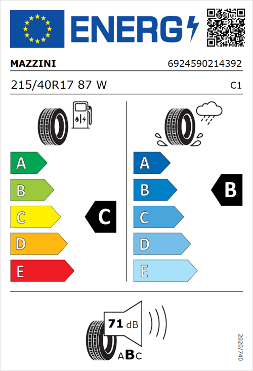 Tyre Label for Mazzini Eco 605 Plus 215/40R17 87W