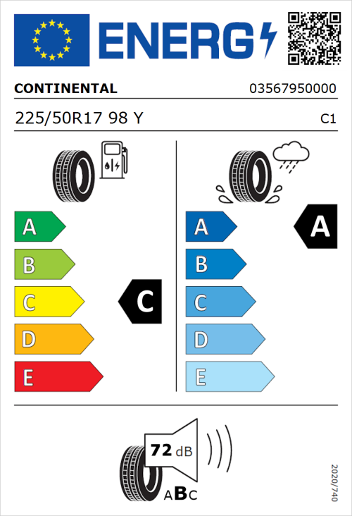 Tyre Label for Continental ContiSportContact 5 225/50R17 98Y